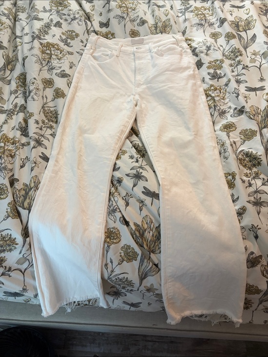 MOTHER Denim - MOTHER White Wide-Leg Frayed-Hem Jeans